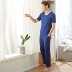 Pyjama nam ngắn tay mỏng phần băng lụa dịch vụ nhà lỏng lẻo nam giản dị phù hợp với thanh niên dịch vụ nhà mùa hè - Bộ Pajama