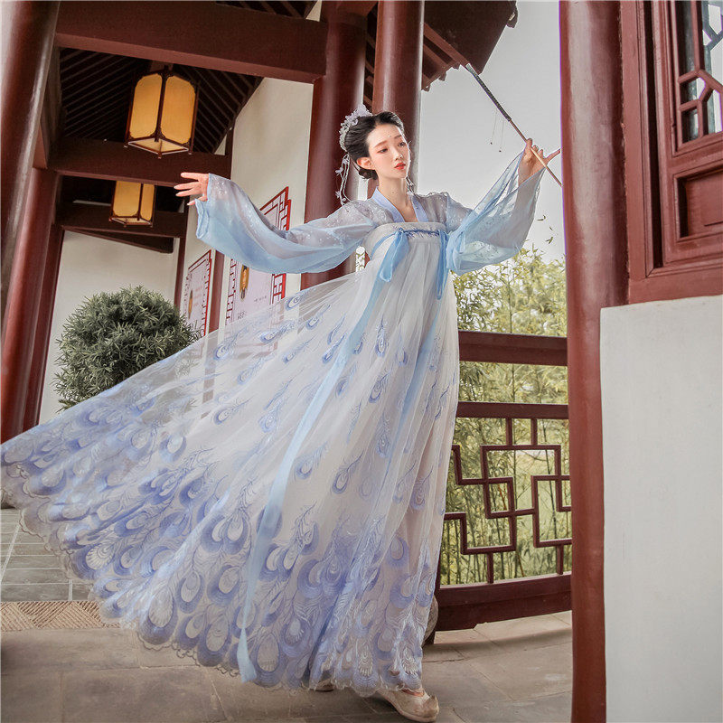 陛下兰他惜原创凤鸾歌孔雀刺绣汉服 陛下兰他惜连衣裙