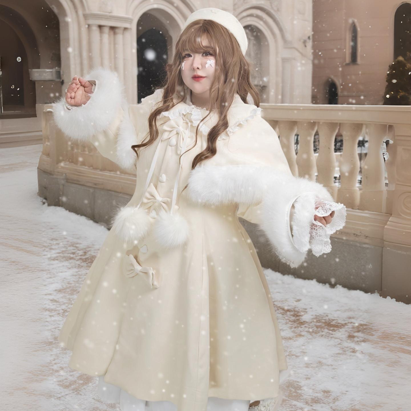 富家千金大码毛领斗篷大衣形气质毛呢名媛风蝴蝶结甜美外套200斤,淘宝优惠券,粉丝福利购,淘宝优惠卷