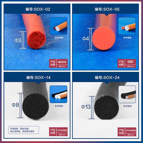 O型圆柱汽车密封条隔音防尘膨胀塞缝隙插入实心海绵橡胶密封条 - 图3