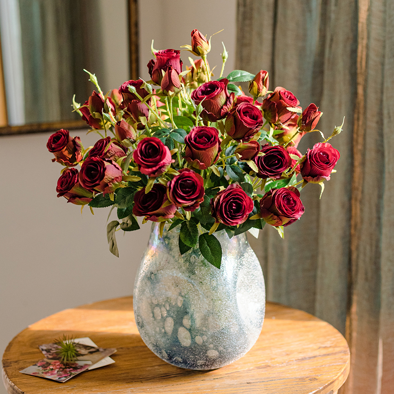 掬涵轻奢油画玫瑰仿真花复古干花客厅高档餐桌花美式摆件假花装饰