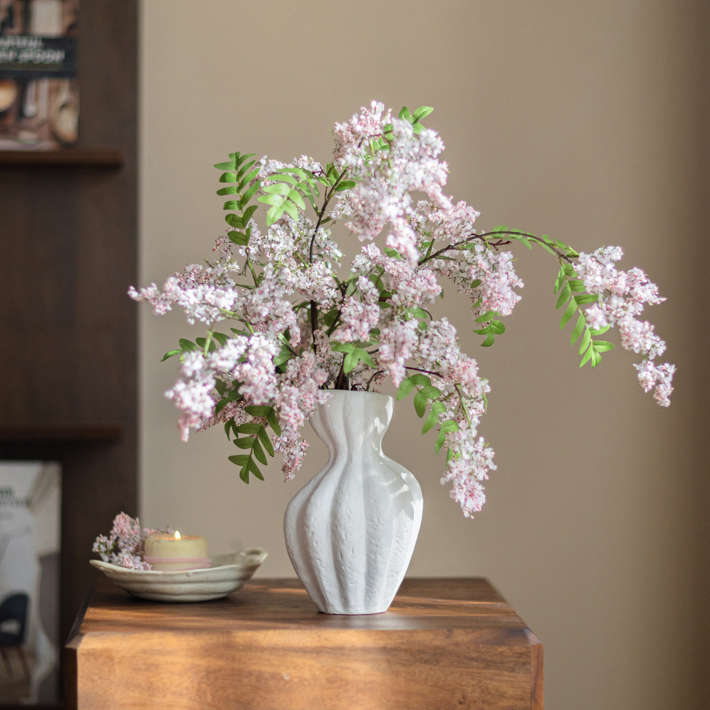掬涵高档轻奢仿真花槐蕊假花摆设客厅餐桌花艺装饰花仿生花束摆件,淘宝优惠券,粉丝福利购,淘宝优惠卷