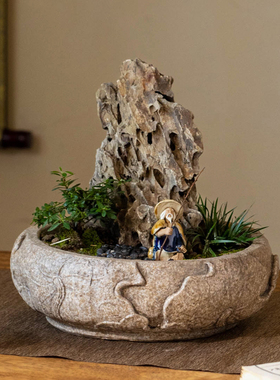 仿石花盆家用客厅假山绿植造景