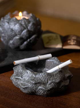 掬涵复古莲花仿石桌面烟灰缸摆件