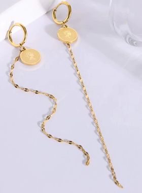 钛钢耳饰 美女人像长流苏耳环女耳扣百搭时尚小众设计耳饰不褪色