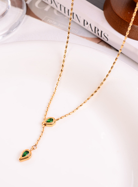 钛钢项链 不掉色~高级感时尚绿色蛇年灵蛇项链女轻奢锁骨链配饰品