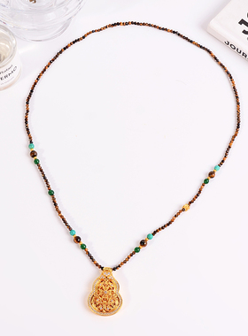 铜合金项链 新中式原创葫芦项链女开合葫芦秋冬毛衣链衣服配饰品