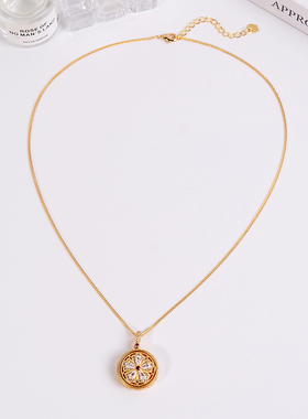 铜合金项链 新中式可转动五叶草项链女幸运花锁骨链高级感配饰