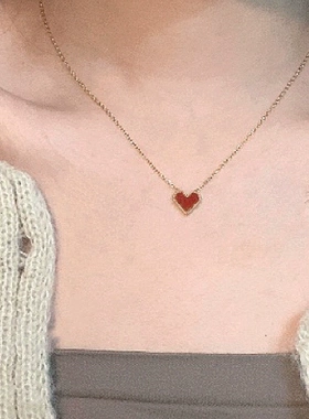 钛钢 精致红色爱心项链女轻奢小众桃心形锁骨链不掉色