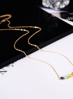 钛钢项链 日韩极简小巧彩色mini笑脸项链女精致滴釉锁骨链不褪色
