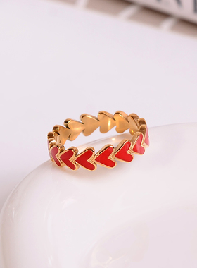 钛钢戒指 红色爱心戒指女小众高级感新款食指戒新年轻奢指环手饰