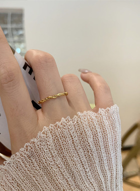 钛钢戒指 百搭麻花扭纹冷淡风复古戒指女ins风潮高级素圈指环饰品