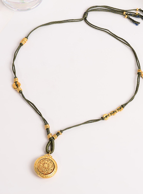 铜合金项链 新中式绿色绳子八宝罗盘项链女长款盘缠国风衣服配饰