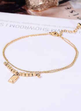 钛钢脚链 时尚百搭小方砖脚链女高级感轻奢小方糖足链首饰品性感