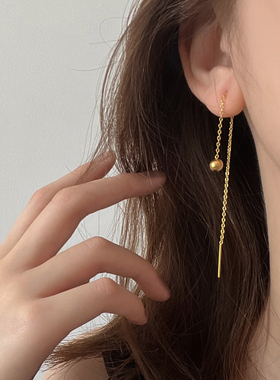 钛钢耳饰 小圆珠耳线女流苏耳环长款简约气质耳钉养耳洞耳坠百搭