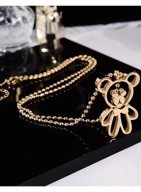 钛钢项链 韩国小熊项链女不掉色ins嘻哈潮小众设计感中长款毛衣链