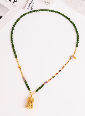 铜合金项链 原创可转动四面佛像守护神项链女串珠高货新中式配饰