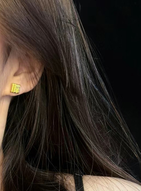 钛钢耳饰 福牌耳钉女高级感简约日常小方块金色耳环气质轻奢耳饰