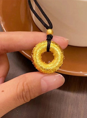 铜合金项链 百福平安扣素圈项链女黑色编织绳圆环长链百搭饰品