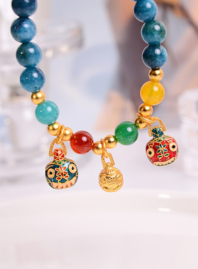 铜合金手链 烧蓝吉祥三宝吞金兽串珠手链女轻奢高品质手环送礼物