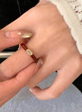 钛钢戒指 复古酒红色滴釉戒指女轻奢高级感不褪色指环食指戒手饰