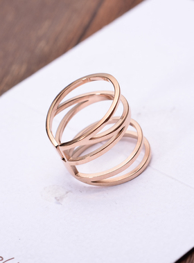 日韩版戒指女款钛钢镀玫瑰金个性