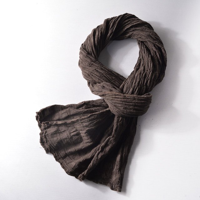 Extra long vintage artistic cotton and linen scarf with pleats for men and women