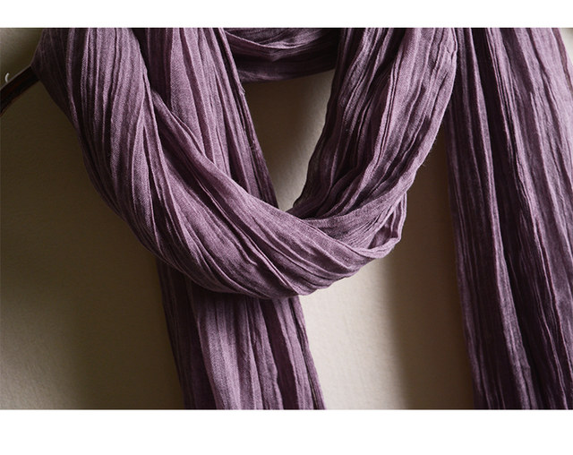 Spring and Autumn literary distressed pure black ethnic cotton and linen scarf