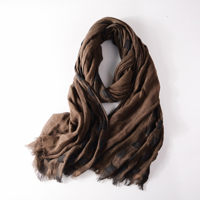 Japanese boutique autumn and winter scarf black and gray raw edge pleats