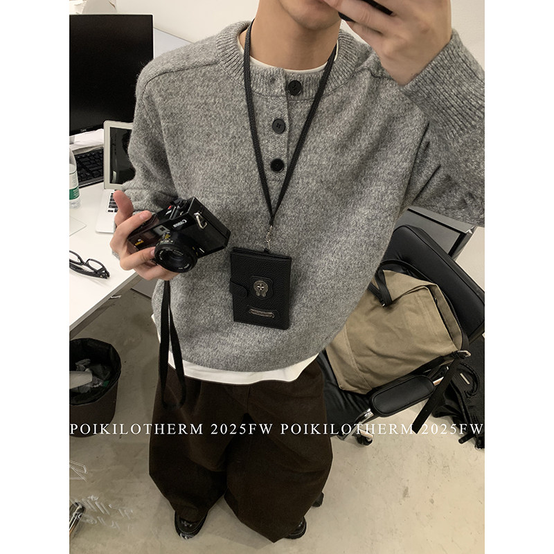 PLTH*老钱风亨利领毛衣男宽松慵懒高级感休闲通勤套头打底针织衫,淘宝优惠券,粉丝福利购,淘宝优惠卷