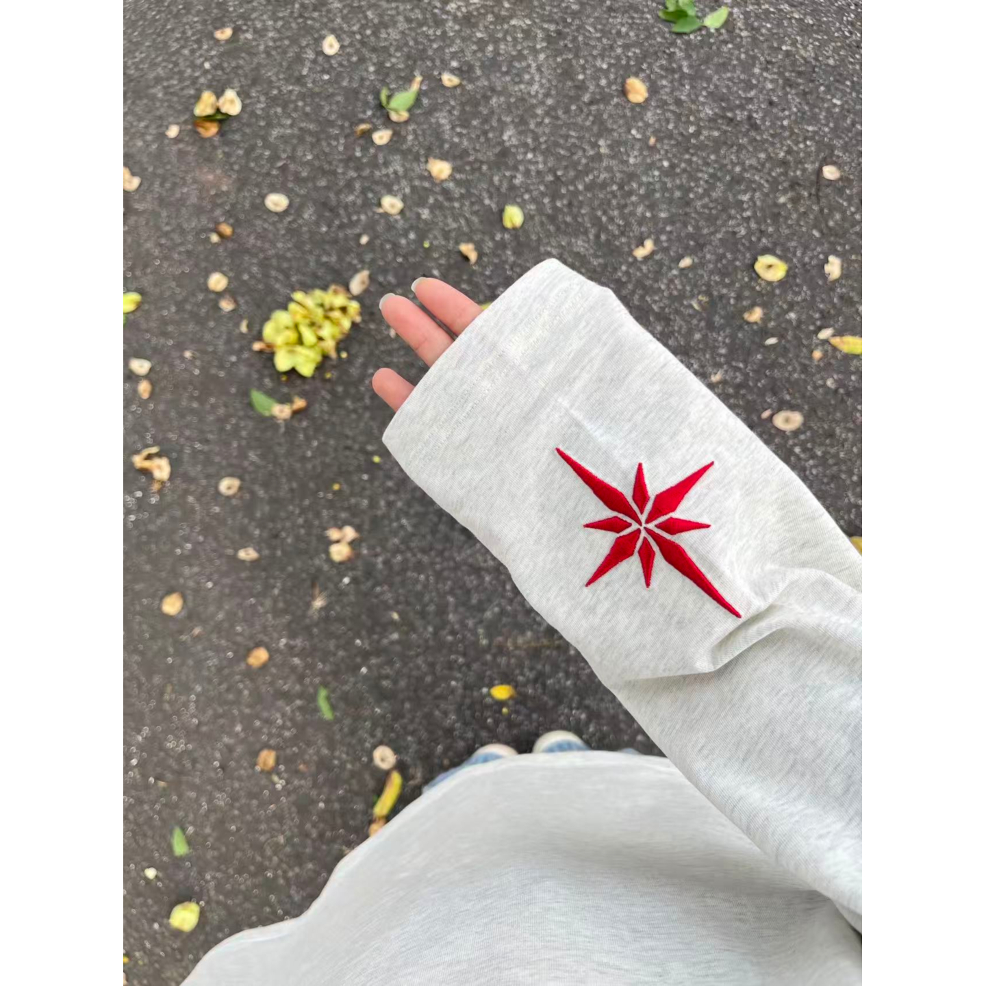 大码胖mm美式高街星芒刺绣圆领长袖卫衣女秋冬季宽松百搭底衫上衣 - 图0