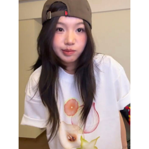 大码胖mm美式水果印花白色短袖t恤女夏季设计感宽松百搭休闲上衣 - 图1