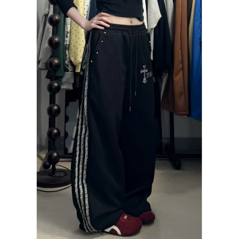 大码胖mm美式豹纹拼接字母印花休闲裤女春季宽松爵士舞弯刀阔腿裤,淘宝优惠券,粉丝福利购,淘宝优惠卷