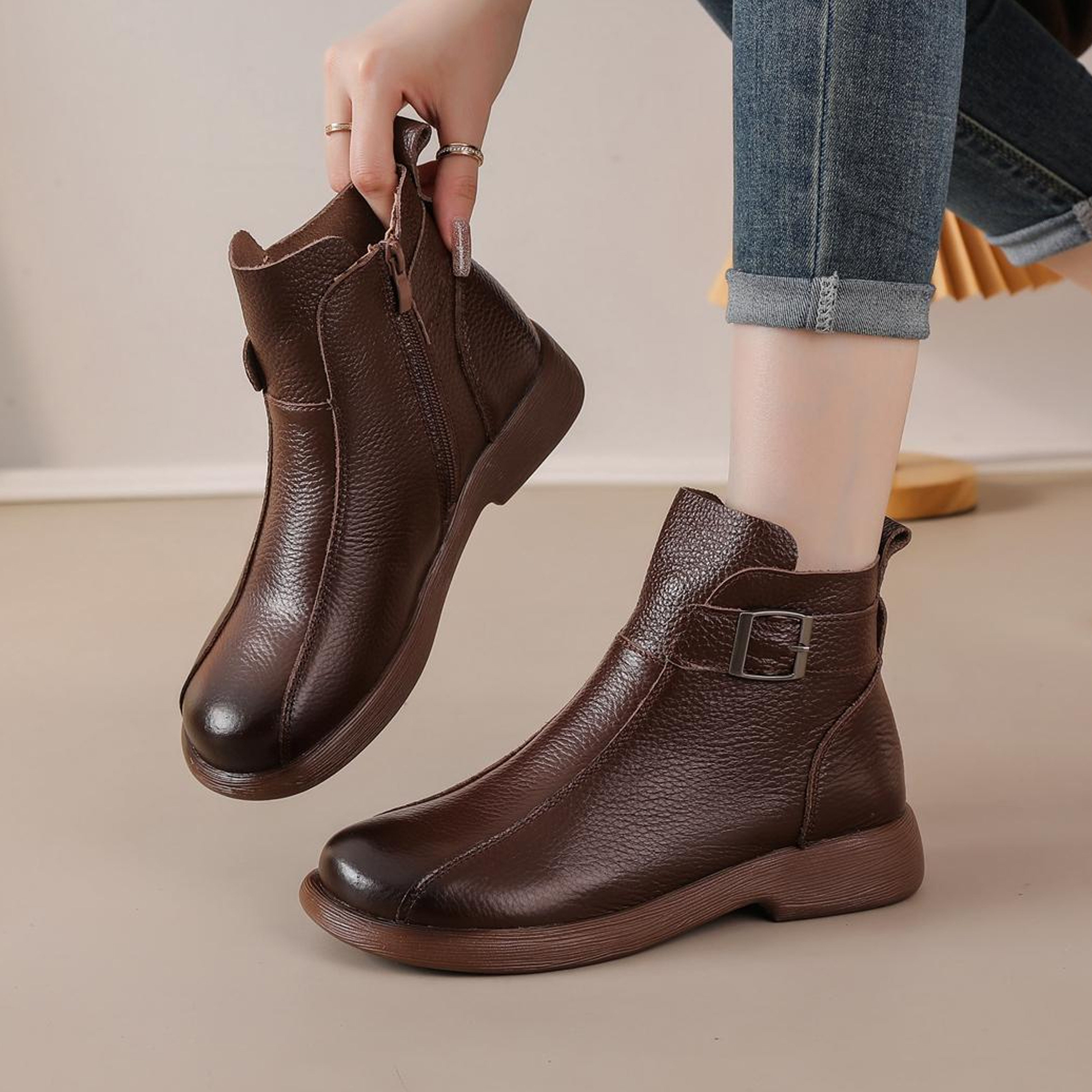 头层牛皮冬季妈妈鞋棉鞋加绒保暖中老年皮鞋女鞋老人防滑平底短靴,淘宝优惠券,粉丝福利购,淘宝优惠卷