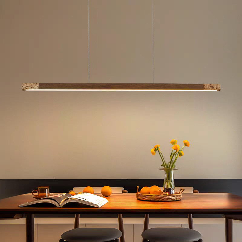 胡桃木宋氏美学餐厅吊灯新中式极简一字长条灯禅意护眼餐桌吧台灯,淘宝优惠券,粉丝福利购,淘宝优惠卷