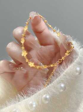 新款桃花朵朵中式婚嫁手串女999黄金色花丝繁花甜美气质手链送礼