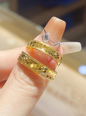 黄金色爆闪马赛克龙鳞亮片素戒指