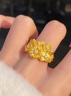 中国风24k金微镶繁花似锦戒指