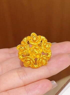 繁花似锦沙金玫瑰手捧花活口戒指