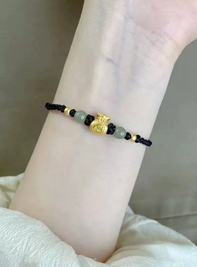 黄金色七夕情侣编织手链小众设计