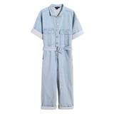 Тонкий комбинезон, коллекция 2021, высокая талия, свободный крой, короткий рукав