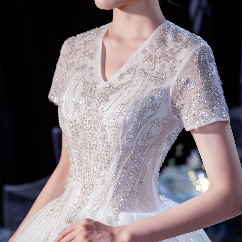 爱白汇旗舰店V领婚纱新款气质新娘礼服孕妇星空大拖尾森系超仙梦幻蓬蓬裙3