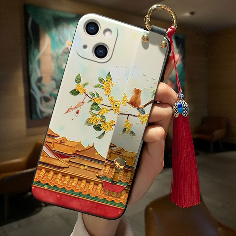 适用于【苹果/华为/荣耀/小米/红米/vivo/oppo】手机壳苹果13守望宫12pro中国风11腕带支架x流苏xr女8plus壳 - 图1