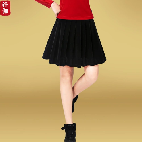 纤伽 Демисезонная бархатная танцующая юбка, для среднего возраста