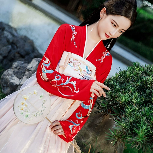 Ханфу Женская Юбка Ци -грудь, элегантный супер бессмертный газовый костюм Полный комплект системы тан с китайским стилем ежедневно носить весеннюю подлинную