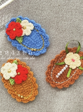 手工钩织刺绣玫瑰蝴蝶结毛线发夹刘海夹碎发边夹森系复古发卡