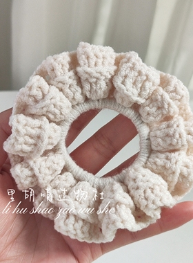 成品手工编织复古黑白大肠发圈甜美少女百搭高级感低马尾丸子头绳