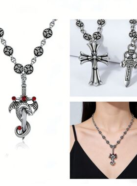 时尚复古银欧美发师同款电镀银大宝剑吊坠十字架挂件做旧潮人配饰