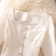 Designed square neckline princess sleeve short solid color shirt