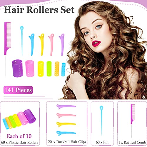 141 Pieces Magnetic Hair Rollers Set  Include 60 Pieces Mixe